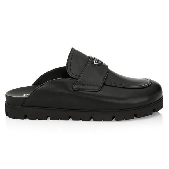 PRADA Leather Mule With Triangular Logo Plate Men's UK Size 10.5 - Picture 1 of 9
